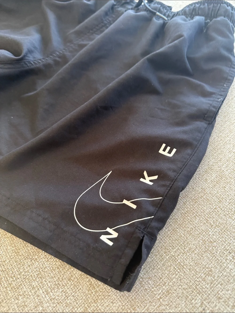 Nike Black Men’s Swim Trunks with White Swoosh - Size L